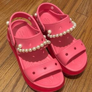 CROCS Pink Sandals with Pearl Accents